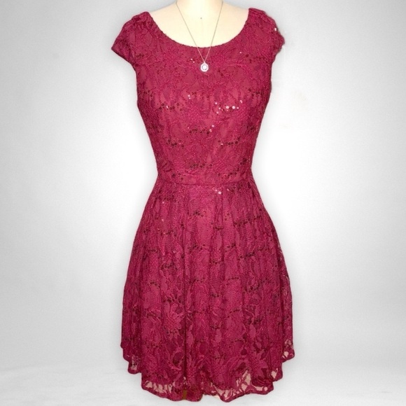 Adrianna Papell Lace Sequin Fit & Flare Dress 4 Small - Picture 1 of 9